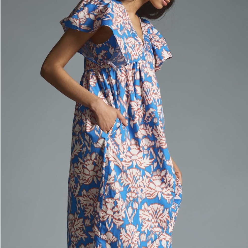 Anthropology Maeve printed fluttered baby doll midi dress.  New with tags.